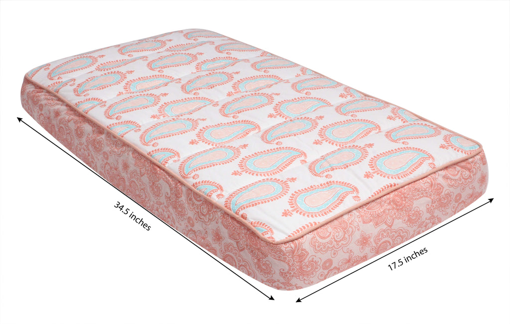 Paisley Sophia Coral/Aqua Girls Quilted Changing Pad Cover - Bacati - Changing pad cover - Bacati