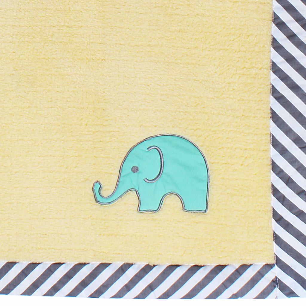 Bacati - Embroidered Plush Blanket, Elephants Mint/Yellow/Grey with Multiple Options - Bacati