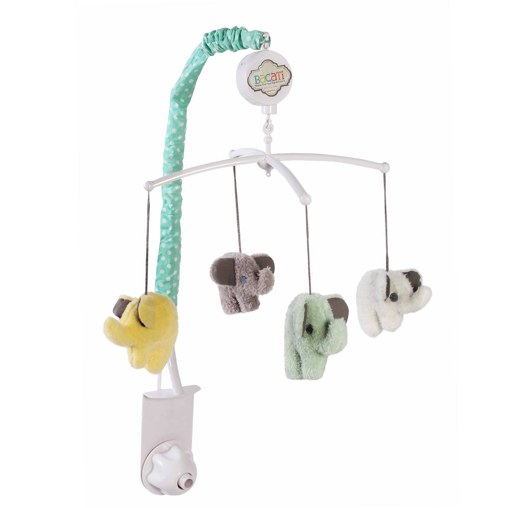 Bacati Elephants Mint/Yellow/Grey Musical Baby Crib Mobile