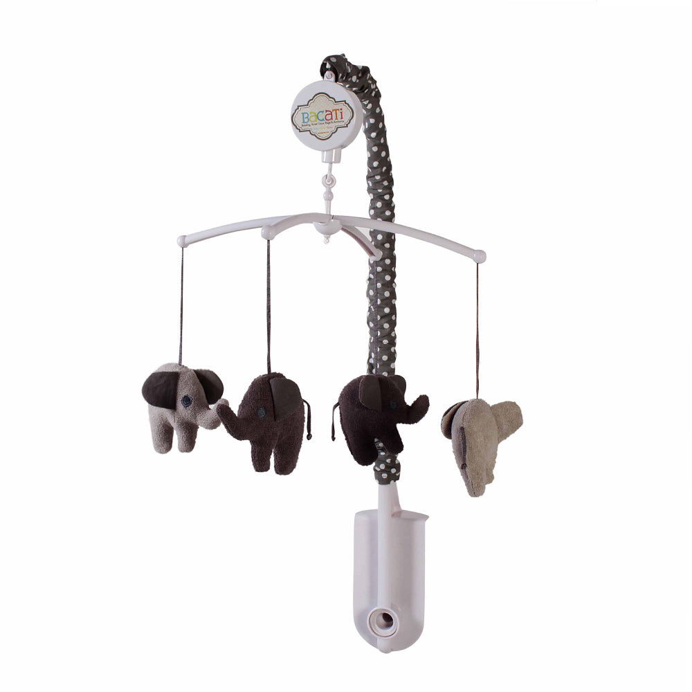 Bacati - Elephants White/Grey Musical Baby Crib Mobile - Bacati - Musical Baby Crib Mobile - Bacati