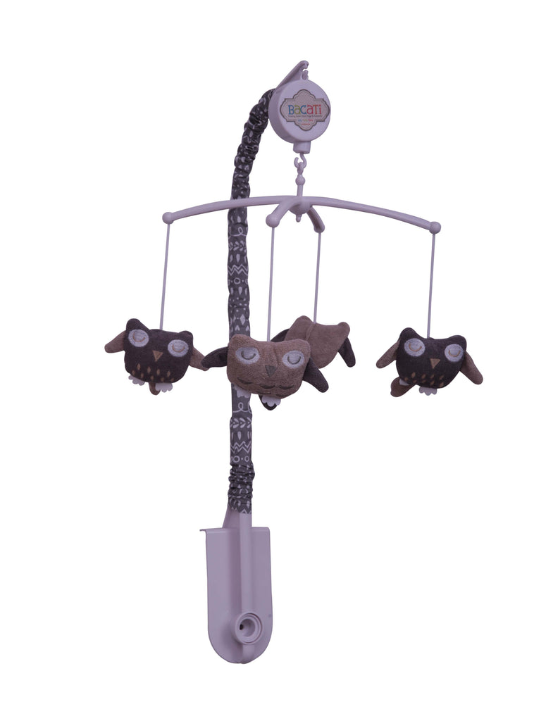 Owls in the Woods Beige/Grey Musical Baby Crib Mobile - Bacati