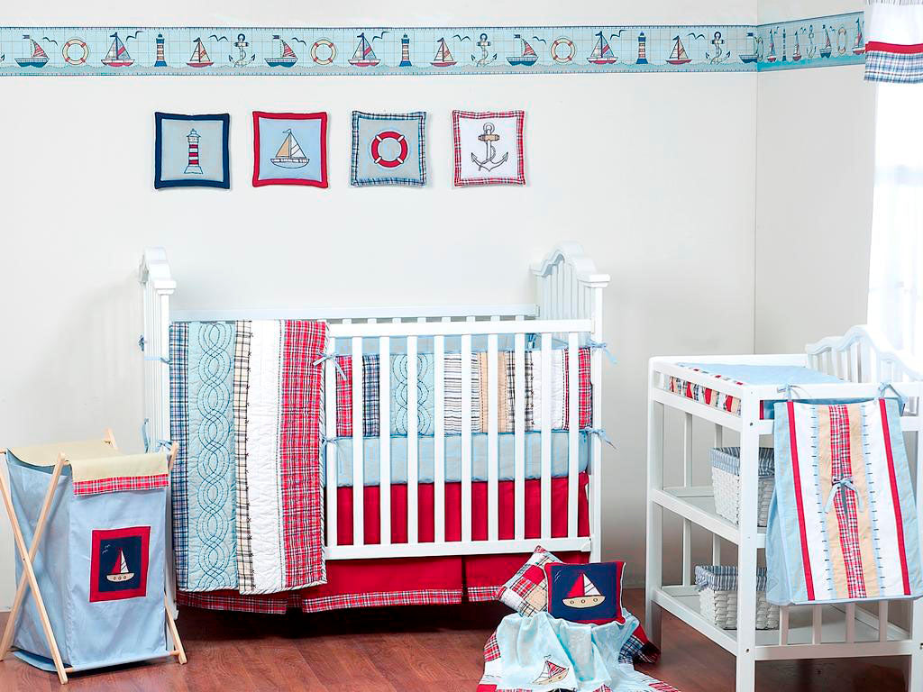 Bacati - Plaids and Stripes Blue/Navy/Red/Beige Boys Crib Bedding Set - Bacati