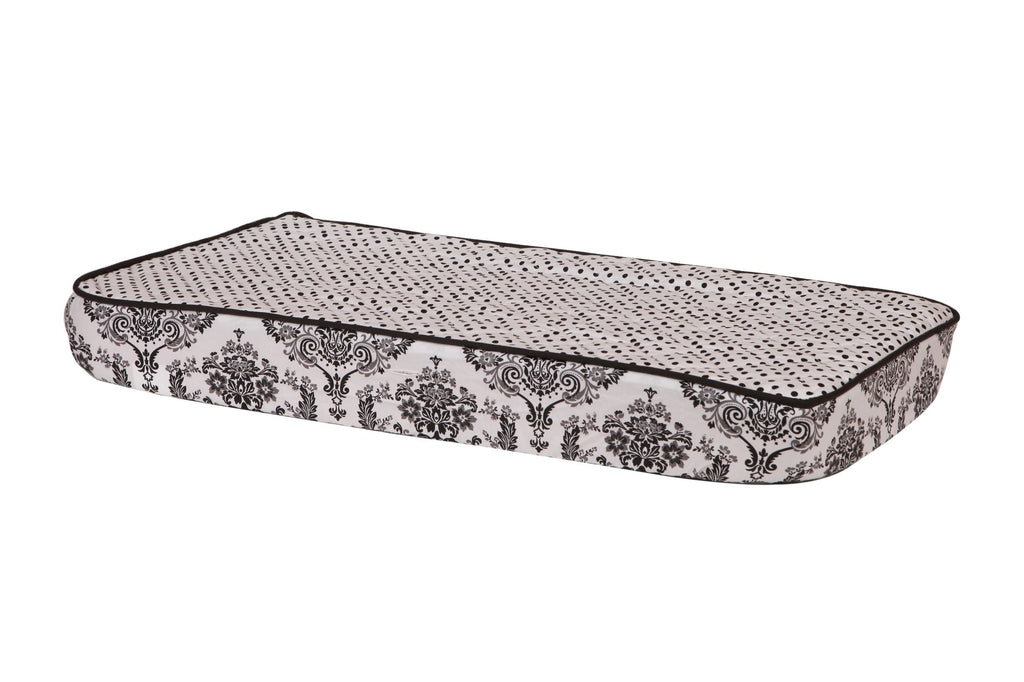 Classic Damask Black/White Neutral Quilted Changing Pad Cover - Bacati - Changing pad cover - Bacati