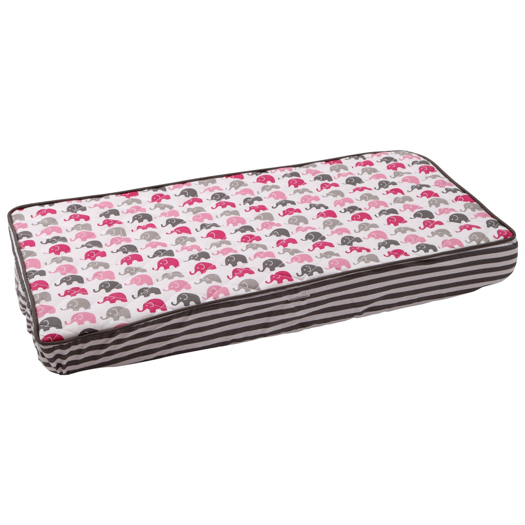 Elephants Pink/Grey Quilted Changing Pad Cover - Bacati - Changing pad cover - Bacati