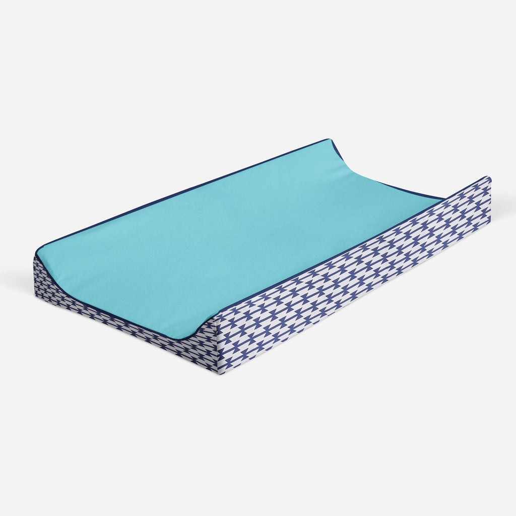 Aztec Liam Aqua/Orange/Navy Boys Quilted Changing Pad Cover - Bacati - Changing pad cover - Bacati