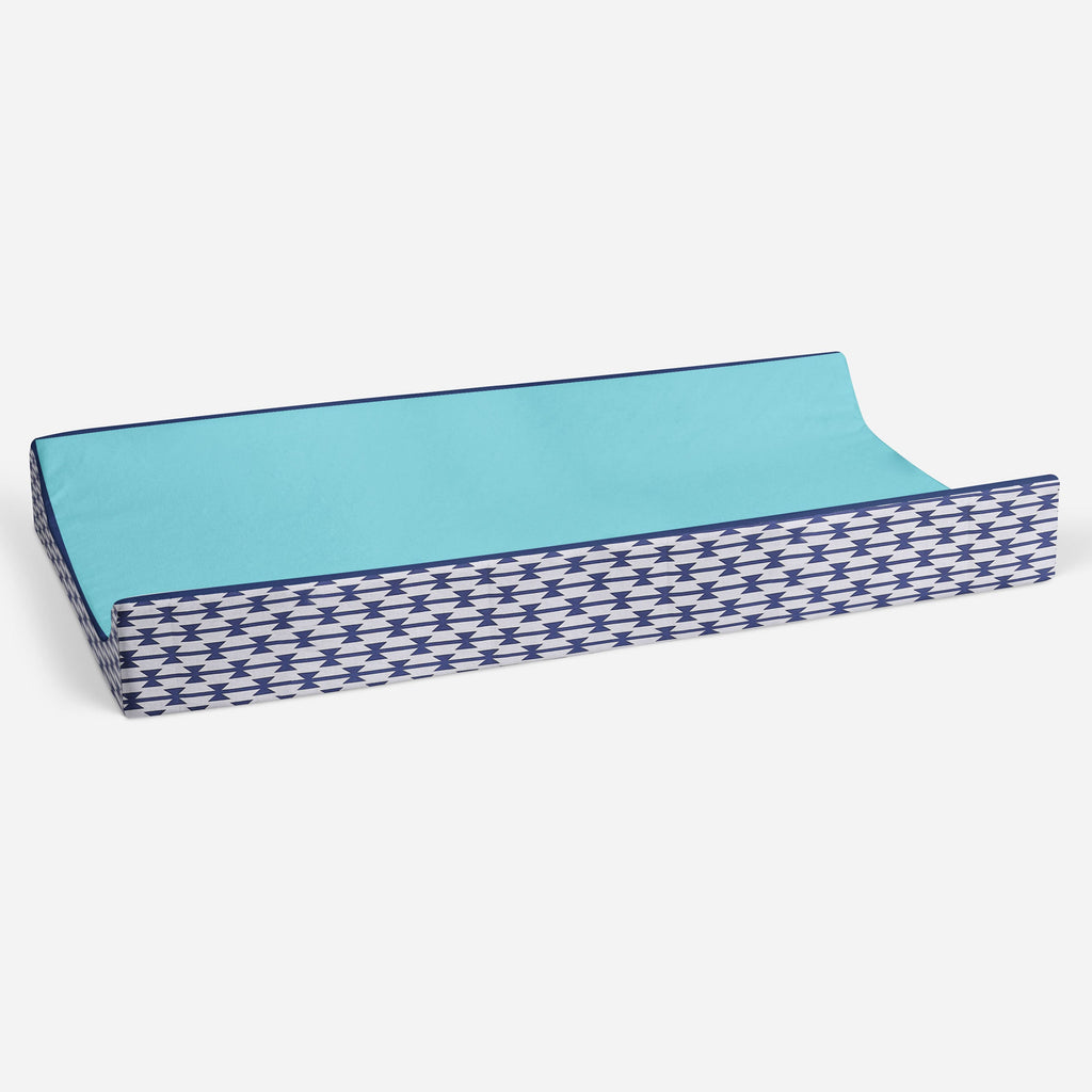 Aztec Liam Aqua/Orange/Navy Boys Quilted Changing Pad Cover - Bacati - Changing pad cover - Bacati