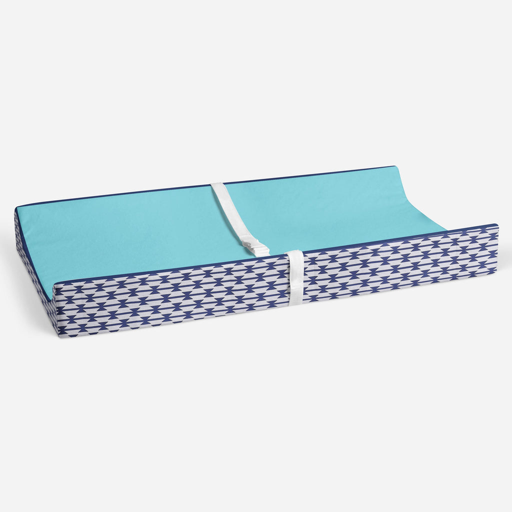 Aztec Liam Aqua/Orange/Navy Boys Quilted Changing Pad Cover - Bacati - Changing pad cover - Bacati