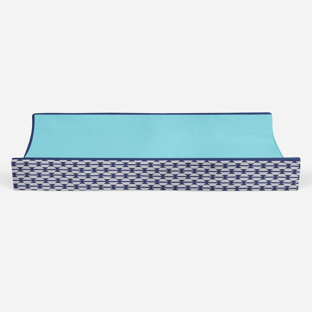 Aztec Liam Aqua/Orange/Navy Boys Quilted Changing Pad Cover - Bacati - Changing pad cover - Bacati