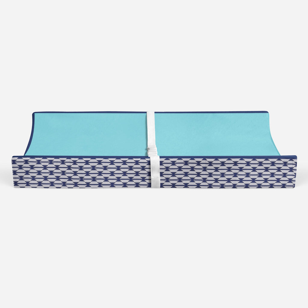 Aztec Liam Aqua/Orange/Navy Boys Quilted Changing Pad Cover - Bacati - Changing pad cover - Bacati