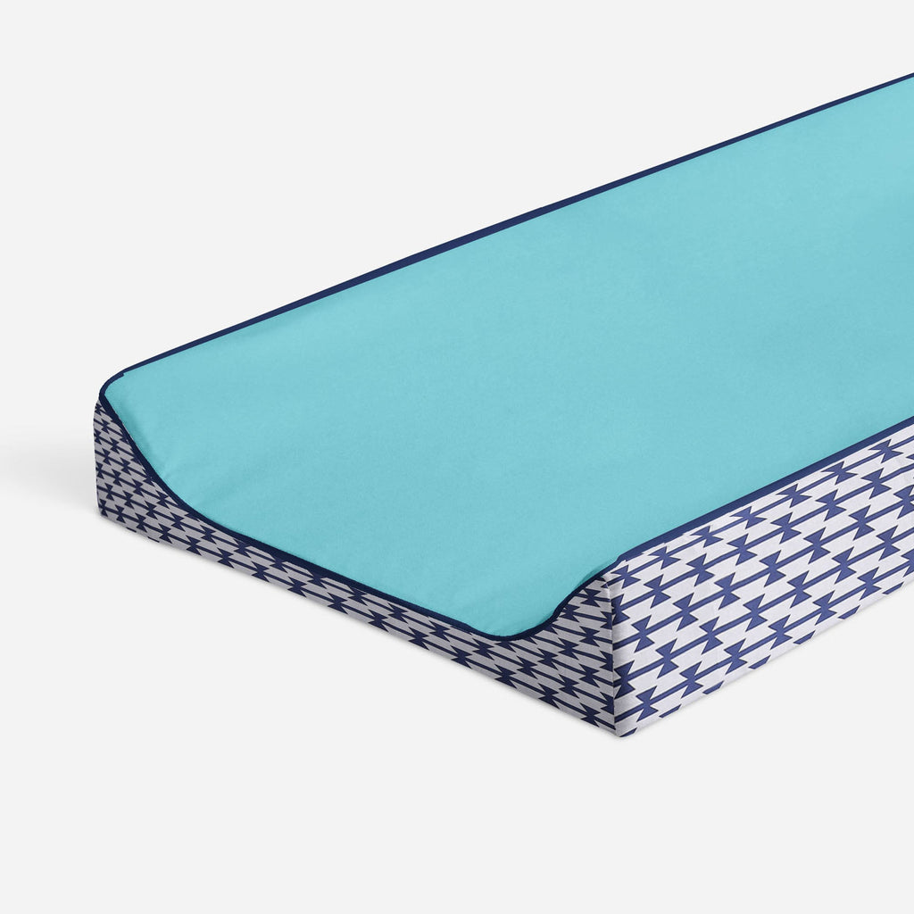 Aztec Liam Aqua/Orange/Navy Boys Quilted Changing Pad Cover - Bacati - Changing pad cover - Bacati