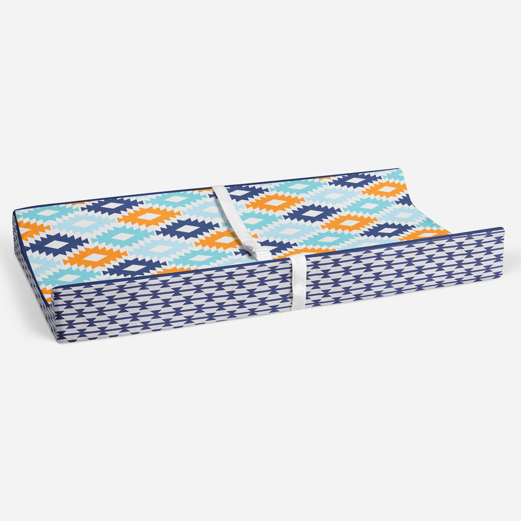 Aztec Liam Aqua/Orange/Navy Boys Quilted Changing Pad Cover - Bacati - Changing pad cover - Bacati