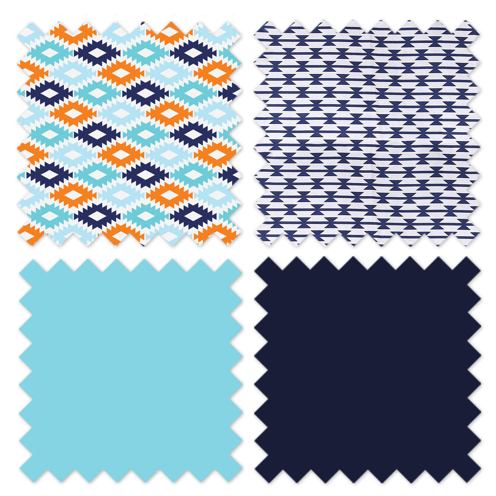 Aztec Liam Aqua/Orange/Navy Boys Quilted Changing Pad Cover - Bacati - Changing pad cover - Bacati