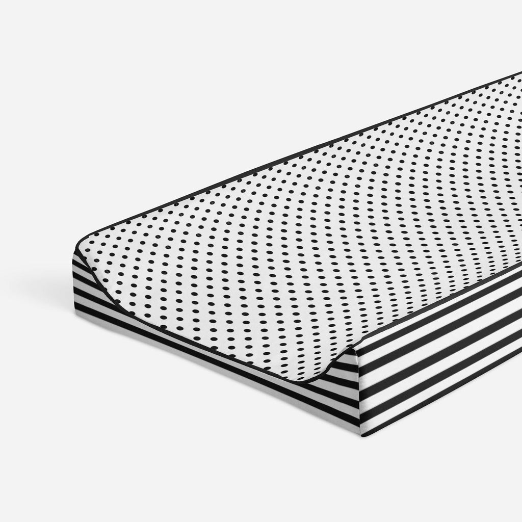 Dots/Stripes Black/White Neutral Quilted Changing Pad Cover - Bacati - Changing pad cover - Bacati