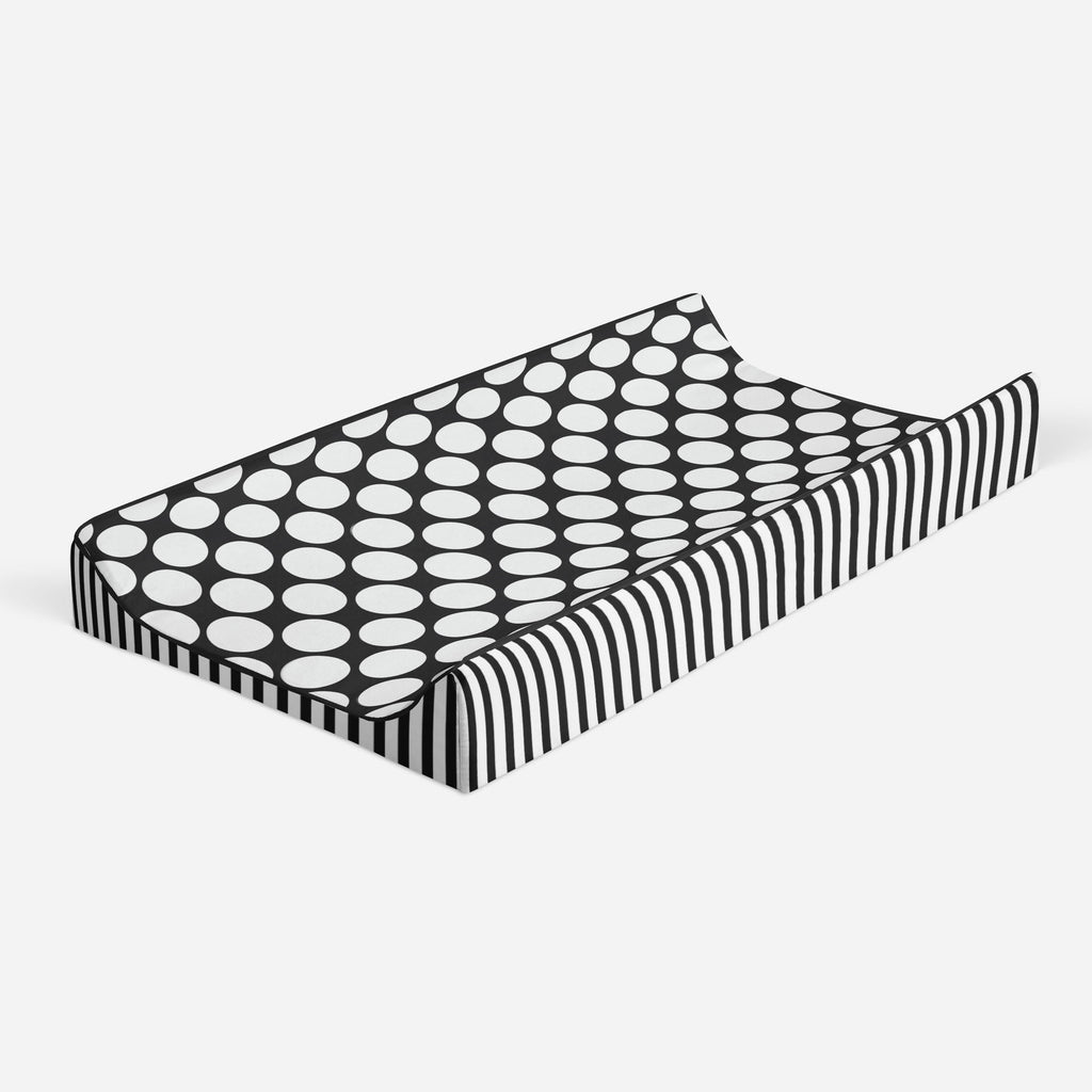 Dots/Stripes Black/White Neutral Quilted Changing Pad Cover - Bacati - Changing pad cover - Bacati