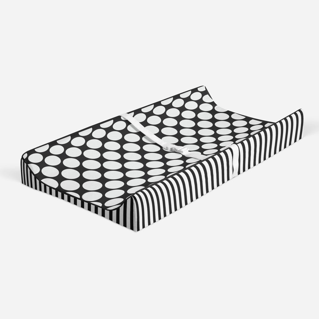 Dots/Stripes Black/White Neutral Quilted Changing Pad Cover - Bacati - Changing pad cover - Bacati