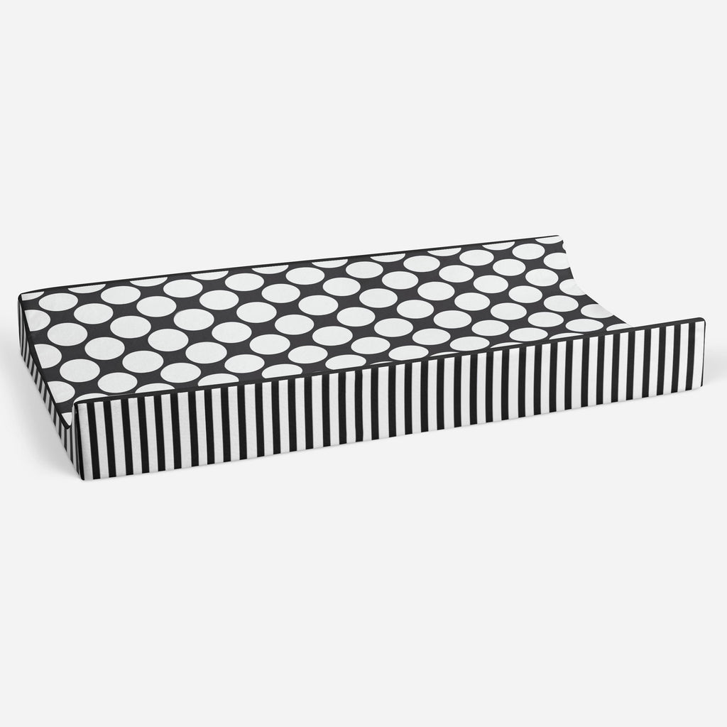 Dots/Stripes Black/White Neutral Quilted Changing Pad Cover - Bacati - Changing pad cover - Bacati