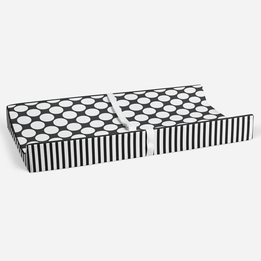 Dots/Stripes Black/White Neutral Quilted Changing Pad Cover - Bacati - Changing pad cover - Bacati