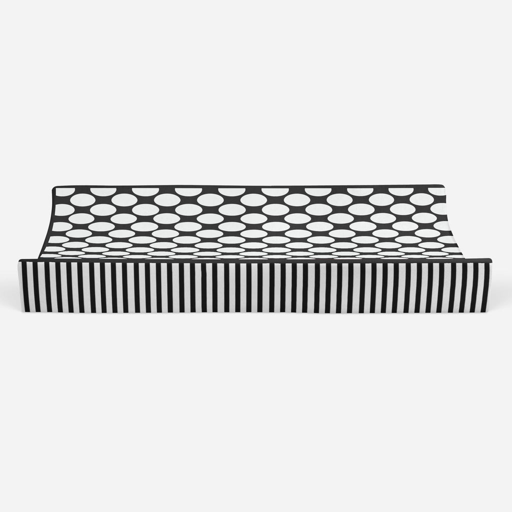Dots/Stripes Black/White Neutral Quilted Changing Pad Cover - Bacati - Changing pad cover - Bacati