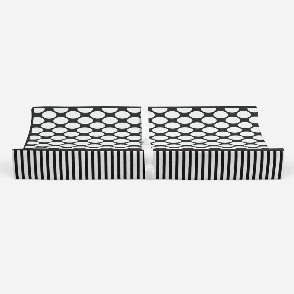 Dots/Stripes Black/White Neutral Quilted Changing Pad Cover - Bacati - Changing pad cover - Bacati