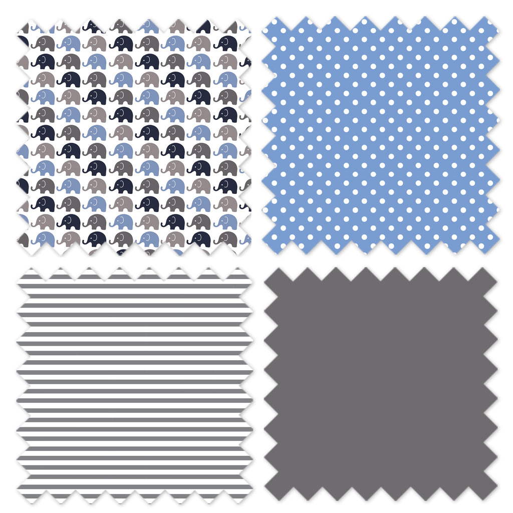 Toddler Bedding/Sheet Set 100% Cotton Percale, Elephants Blue/Grey - Bacati - 4 pc Toddler Bedding Set - Bacati