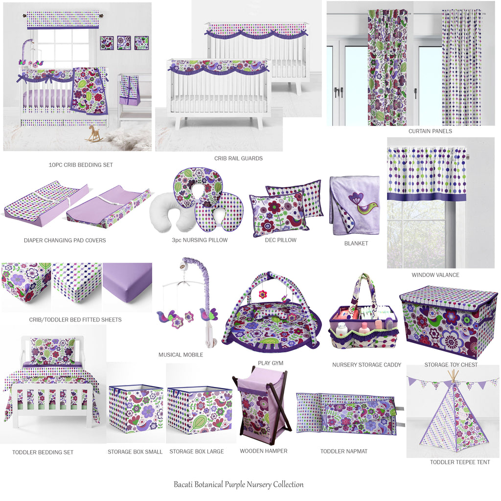 Bacati - Botanical Purple/Lilac/Green/Plum Girls Quilted Changing Pad Cover - Bacati