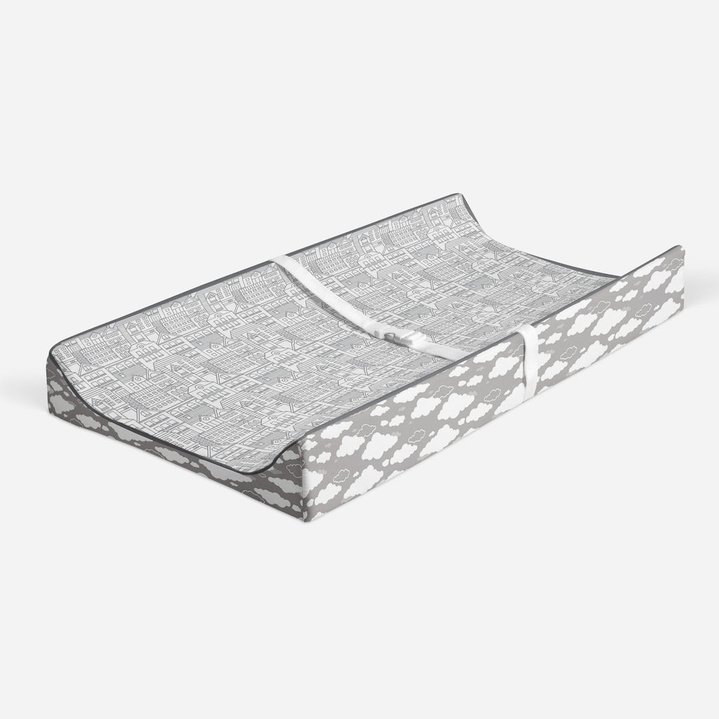 Clouds in the City White/Grey Neutral Quilted Changing Pad Cover - Bacati - Changing pad cover - Bacati