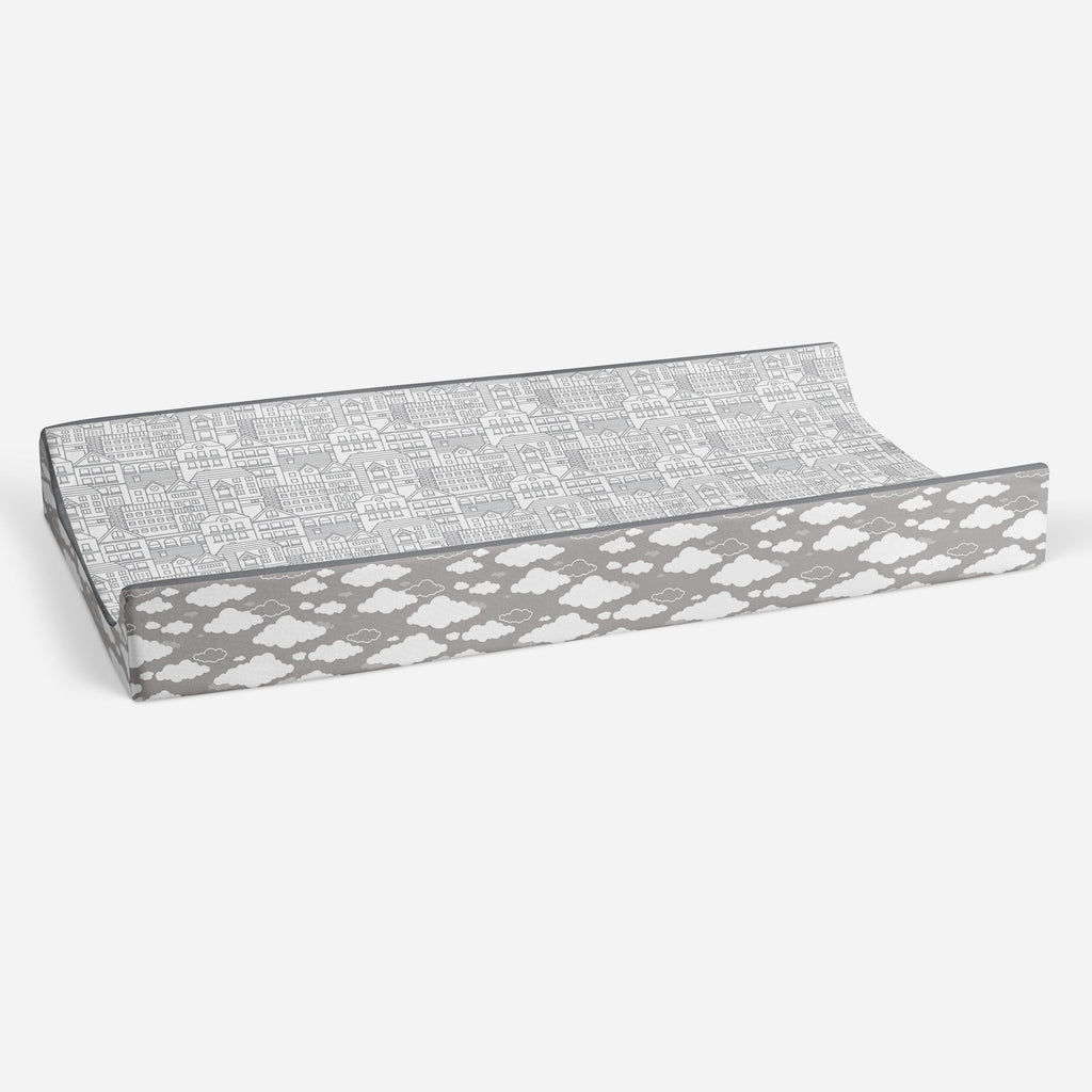 Clouds in the City White/Grey Neutral Quilted Changing Pad Cover - Bacati - Changing pad cover - Bacati