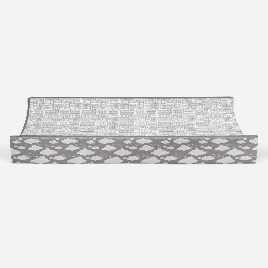 Clouds in the City White/Grey Neutral Quilted Changing Pad Cover - Bacati - Changing pad cover - Bacati