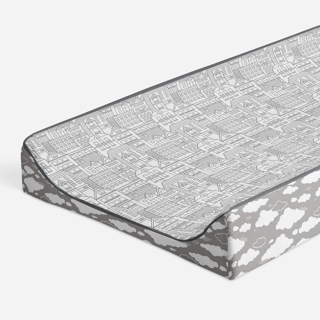 Clouds in the City White/Grey Neutral Quilted Changing Pad Cover - Bacati - Changing pad cover - Bacati