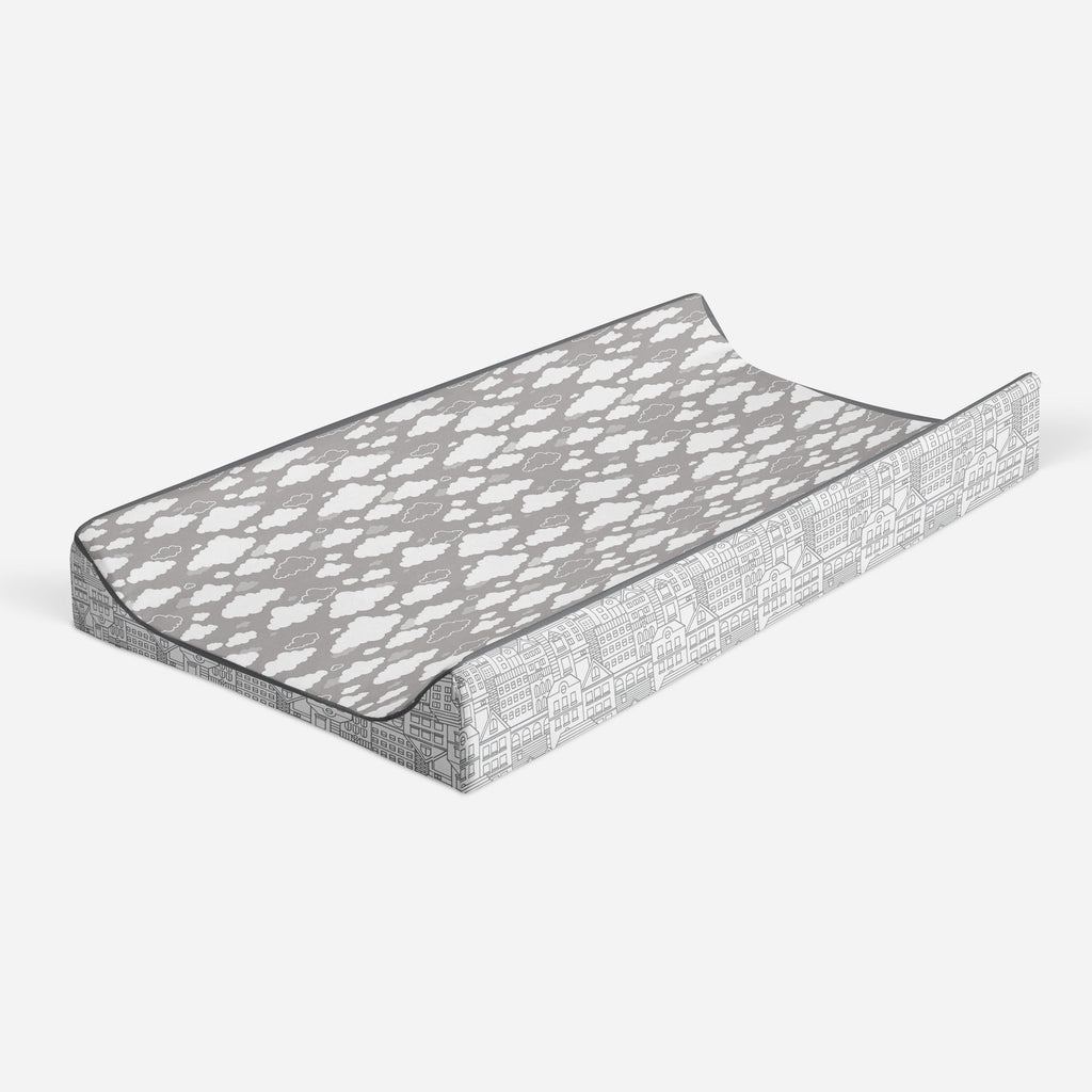 Clouds in the City White/Grey Neutral Quilted Changing Pad Cover - Bacati - Changing pad cover - Bacati