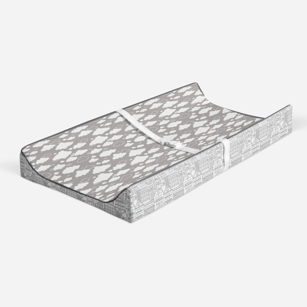 Clouds in the City White/Grey Neutral Quilted Changing Pad Cover - Bacati - Changing pad cover - Bacati