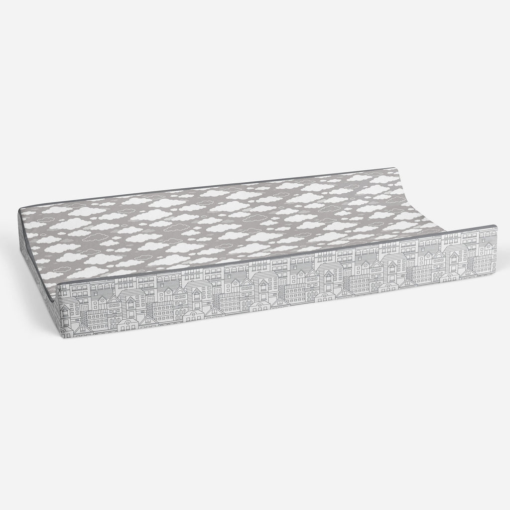 Clouds in the City White/Grey Neutral Quilted Changing Pad Cover - Bacati - Changing pad cover - Bacati