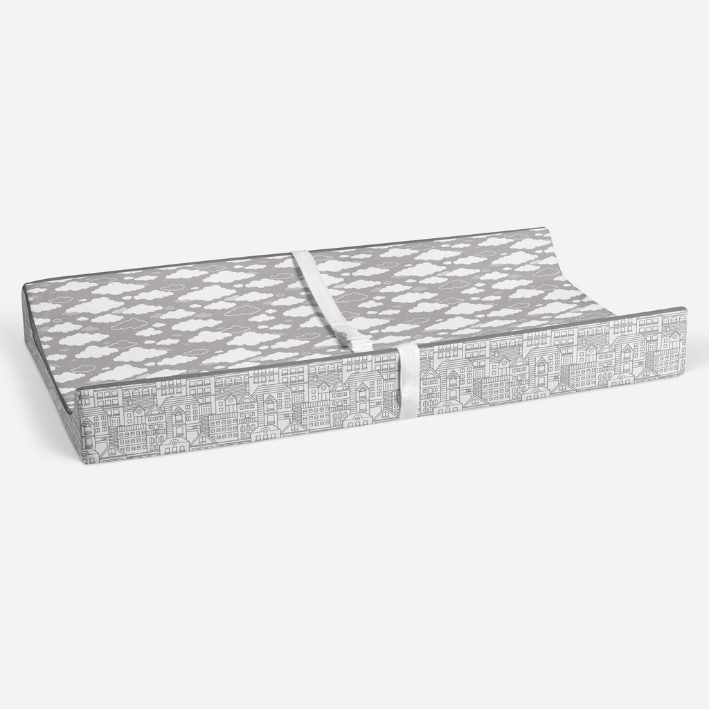 Clouds in the City White/Grey Neutral Quilted Changing Pad Cover - Bacati - Changing pad cover - Bacati