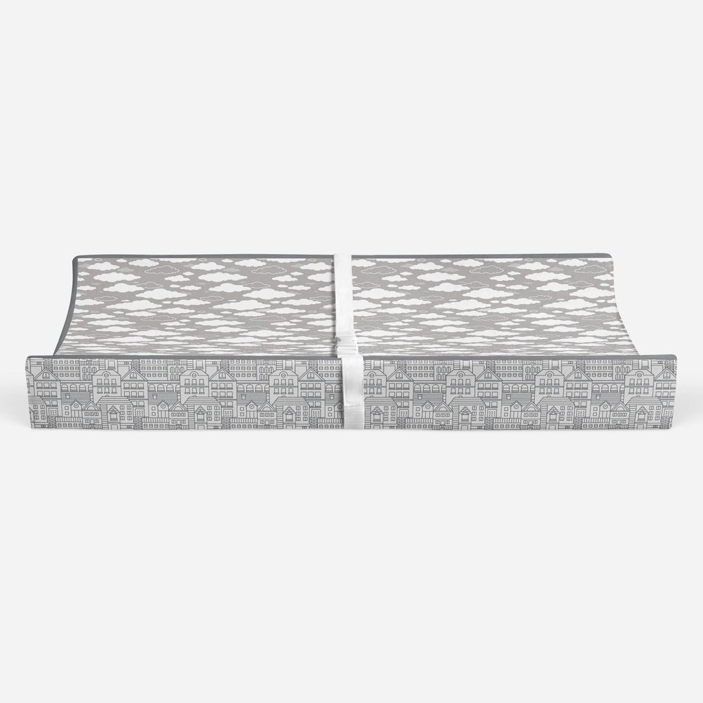 Clouds in the City White/Grey Neutral Quilted Changing Pad Cover - Bacati - Changing pad cover - Bacati