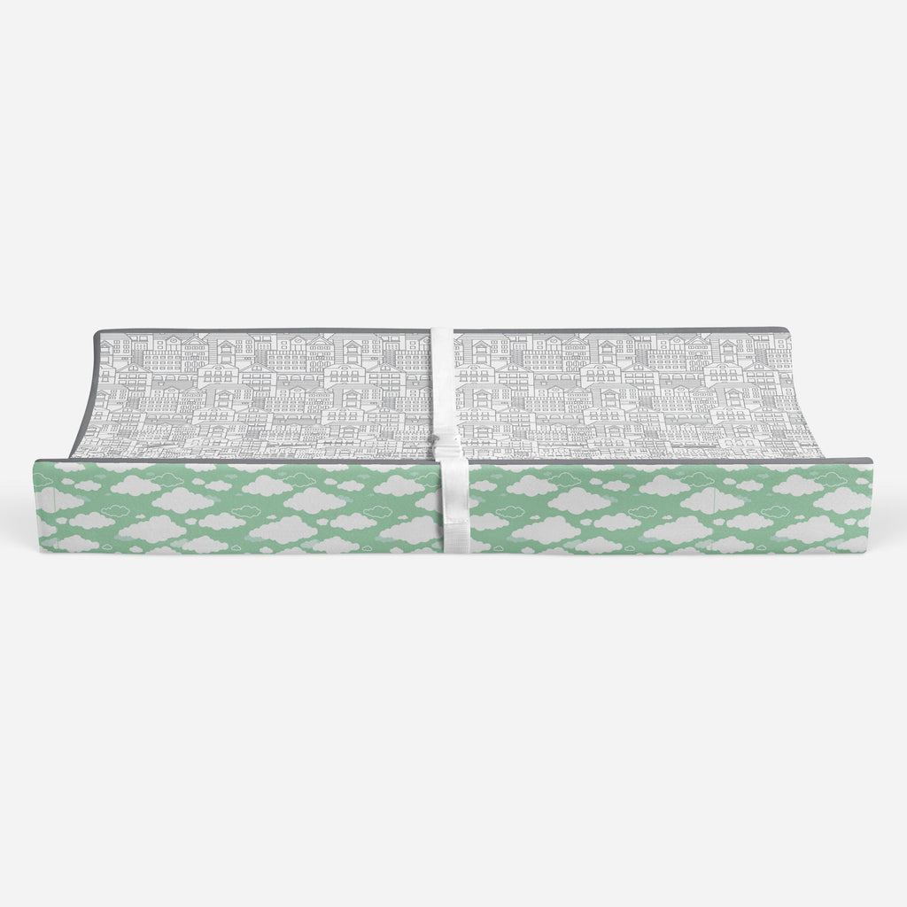 Clouds in the City Mint/Grey Neutral Quilted Changing Pad Cover - Bacati - Changing pad cover - Bacati