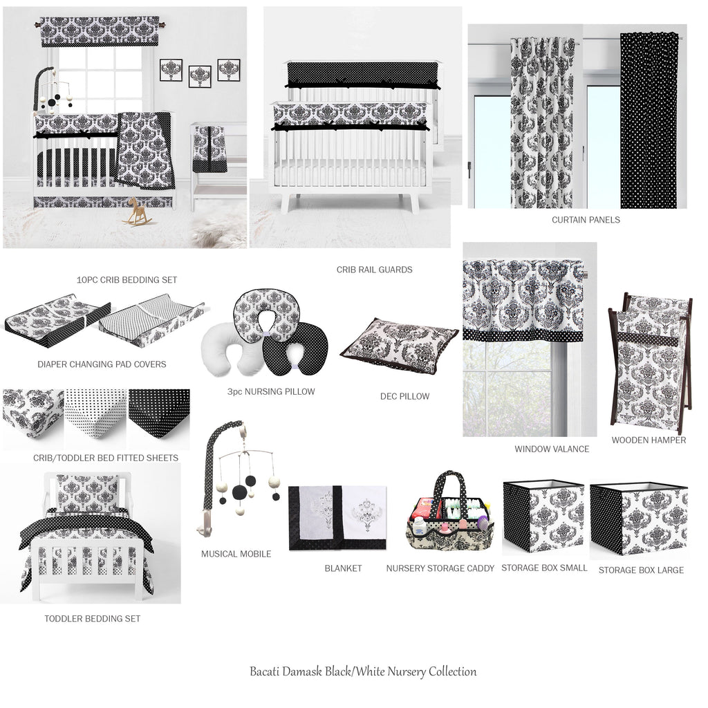 Bacati - Classic Damask Black/White Neutral Quilted Changing Pad Cover - Bacati