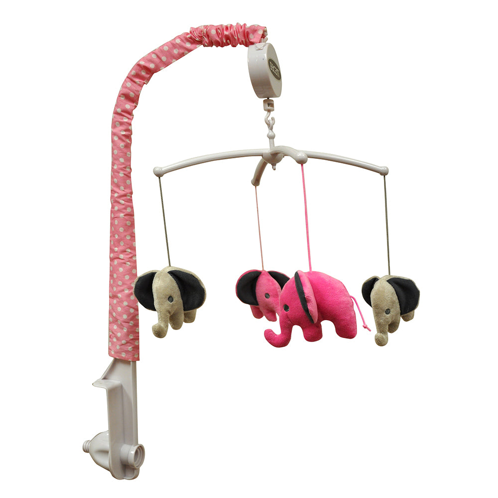 Bacati - Elephants Pink/Grey Musical Baby Crib Mobile - Bacati - Musical Baby Crib Mobile - Bacati