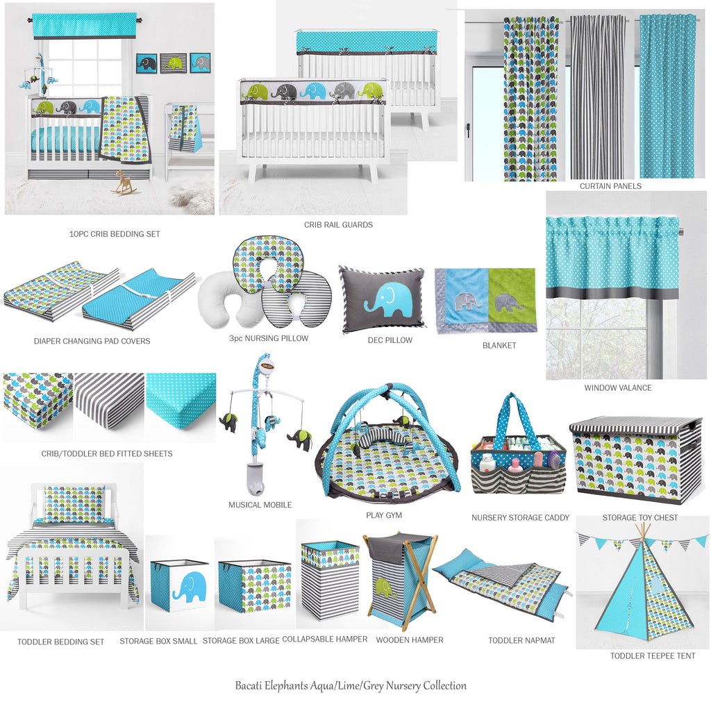 Bacati - Elephants Aqua/Lime/Grey Quilted Changing Pad Cover - Bacati