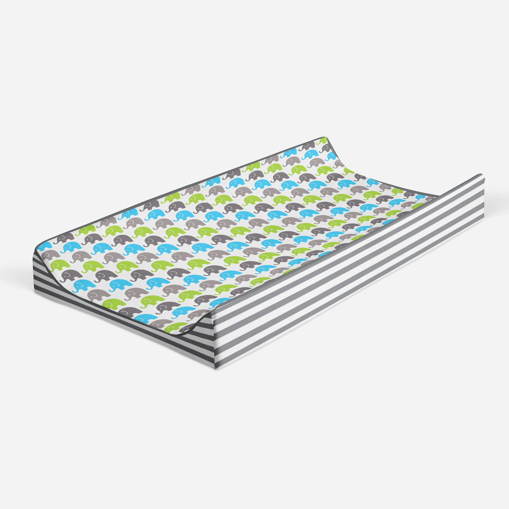 Elephants Aqua/Lime/Grey Quilted Changing Pad Cover - Bacati - Changing pad cover - Bacati