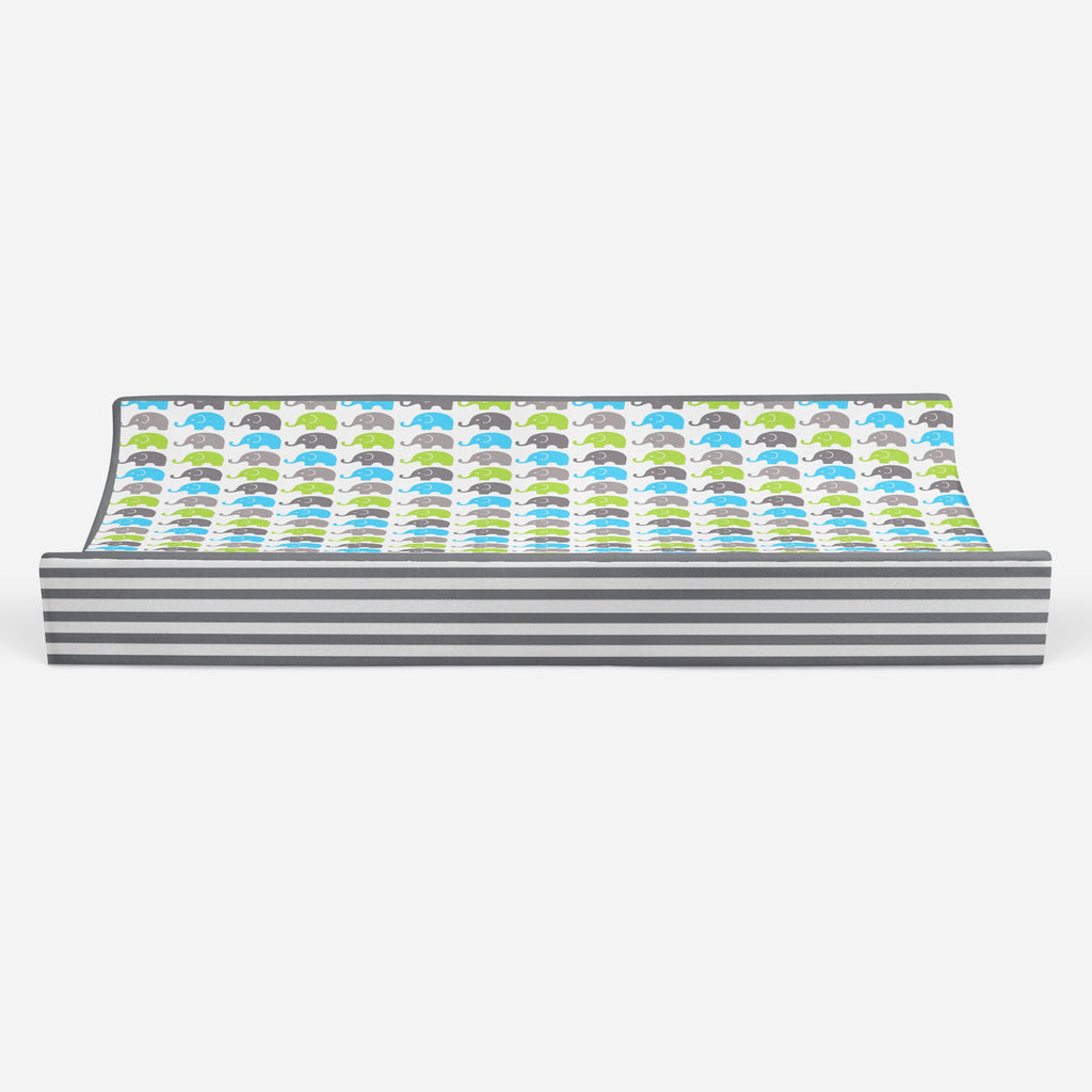 Elephants Aqua/Lime/Grey Quilted Changing Pad Cover - Bacati - Changing pad cover - Bacati