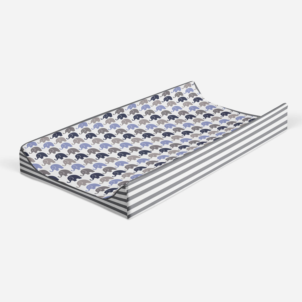 Elephants Blue/Grey Quilted Changing Pad Cover - Bacati - Changing pad cover - Bacati