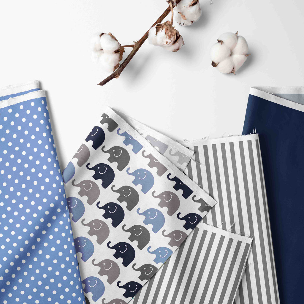 Bacati - Elephants Blue/Grey Toddler Bedding/Sheet Set 100% Cotton Percale, Elephants Blue/Grey - Bacati - 4 pc Toddler Bedding Set - Bacati