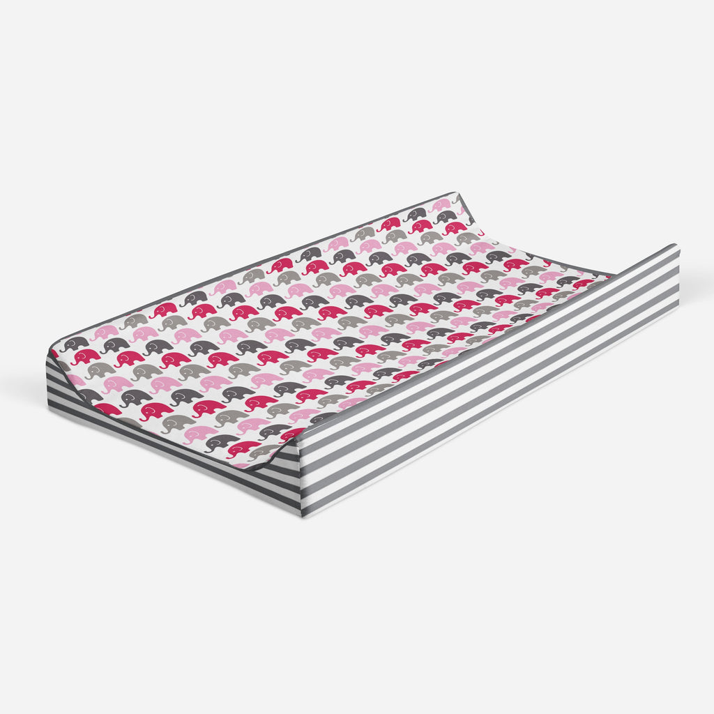 Elephants Pink/Grey Quilted Changing Pad Cover - Bacati - Changing pad cover - Bacati