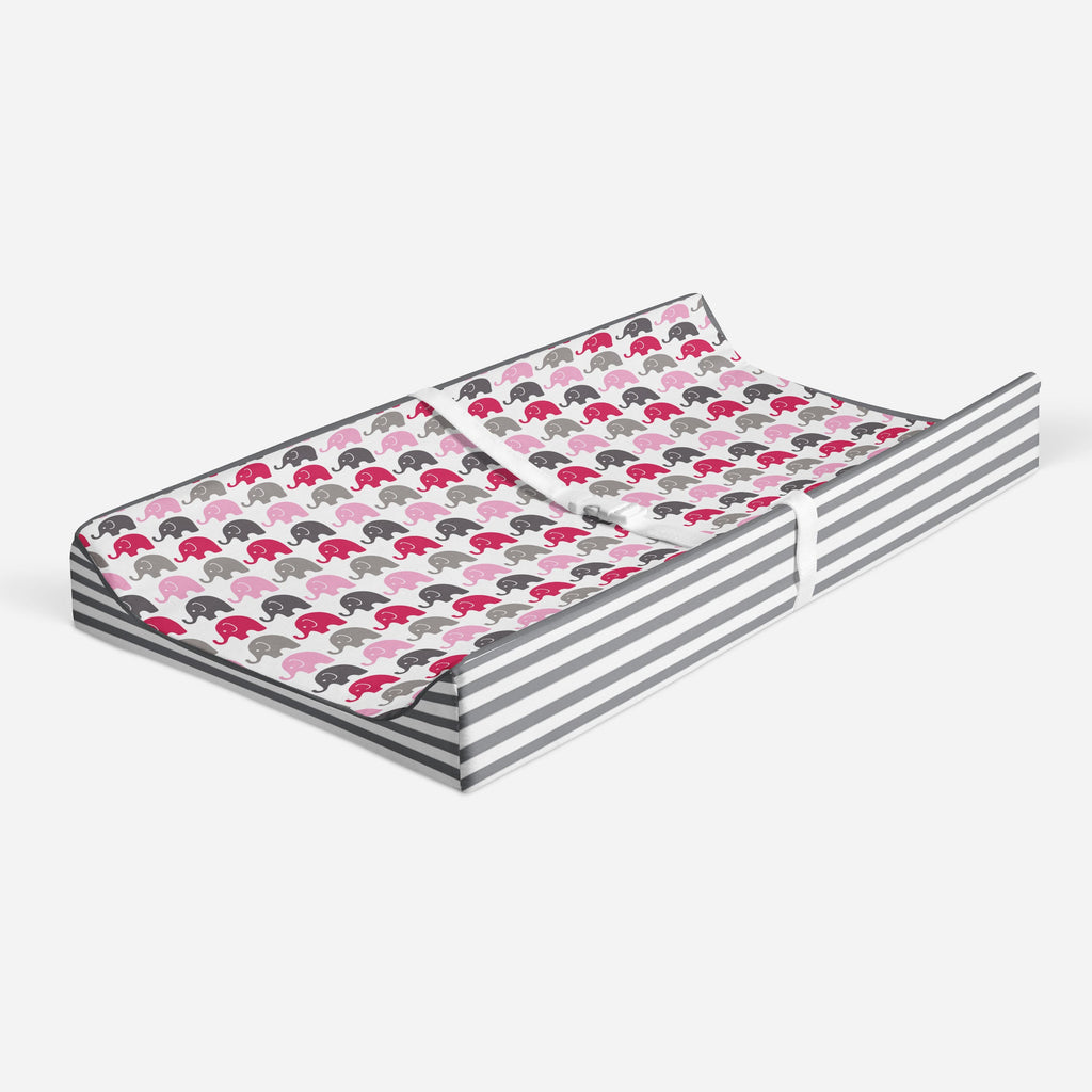 Elephants Pink/Grey Quilted Changing Pad Cover - Bacati - Changing pad cover - Bacati