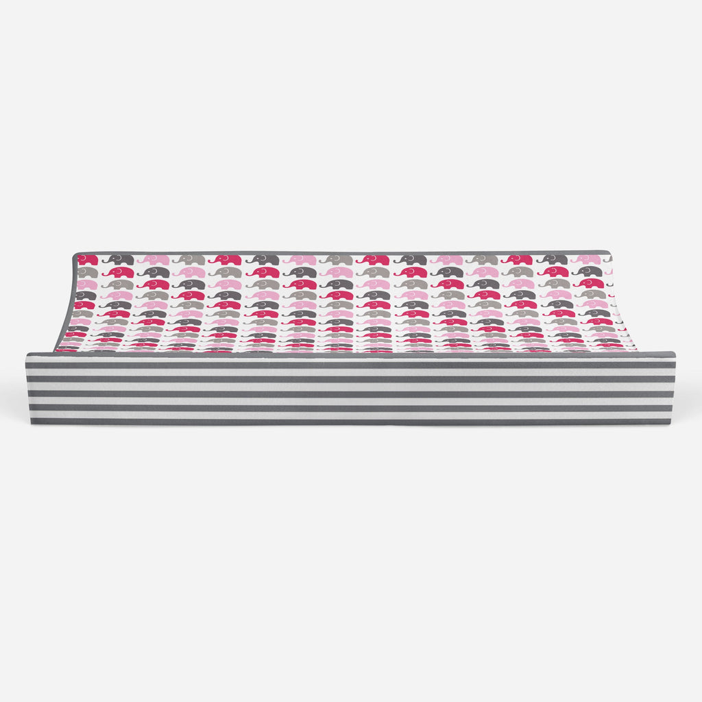 Elephants Pink/Grey Quilted Changing Pad Cover - Bacati - Changing pad cover - Bacati