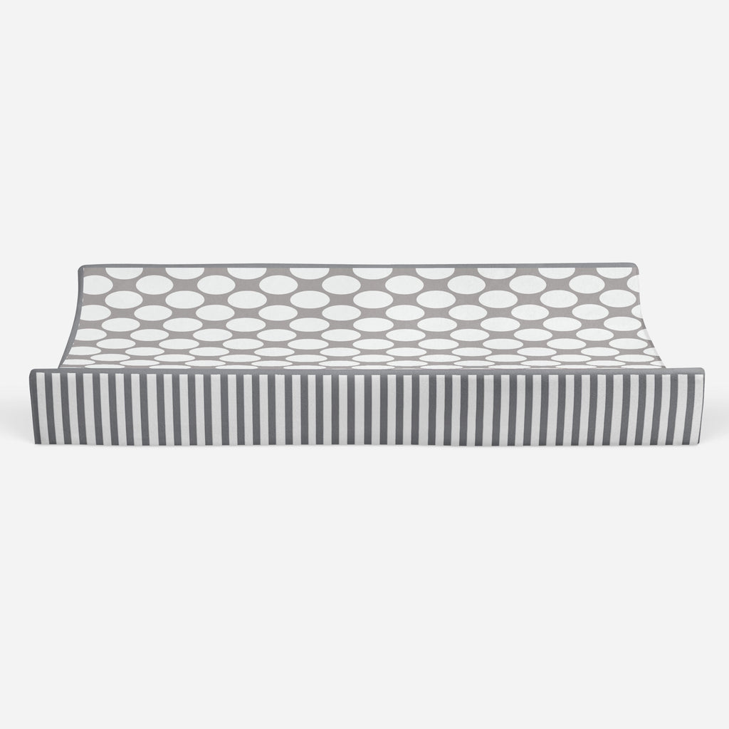 Dots/Stripes Grey/Yellow Neutral Quilted Changing Pad Cover - Bacati - Changing pad cover - Bacati