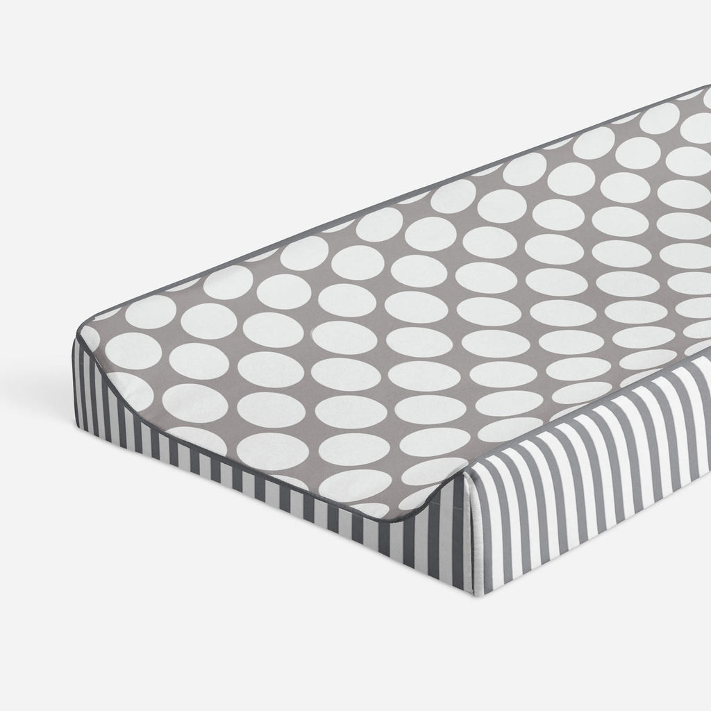 Dots/Stripes Grey/Yellow Neutral Quilted Changing Pad Cover - Bacati - Changing pad cover - Bacati