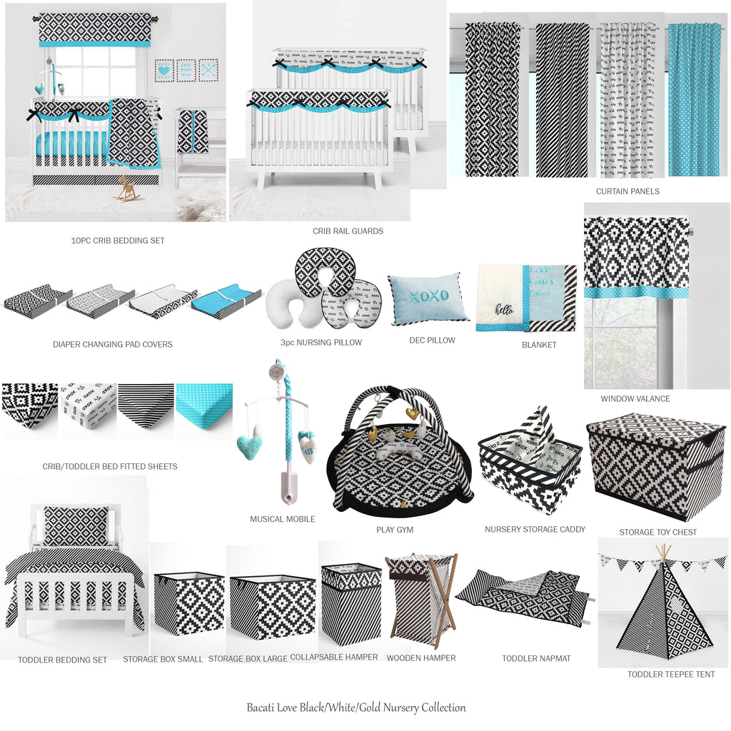 Bacati - Love Aztec Black/Aqua Neutral Quilted Changing Pad Cover - Bacati