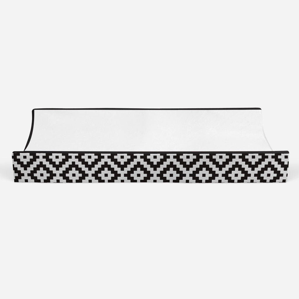 Aztec Love Black Neutral Quilted Changing Pad Cover - Bacati - Changing pad cover - Bacati