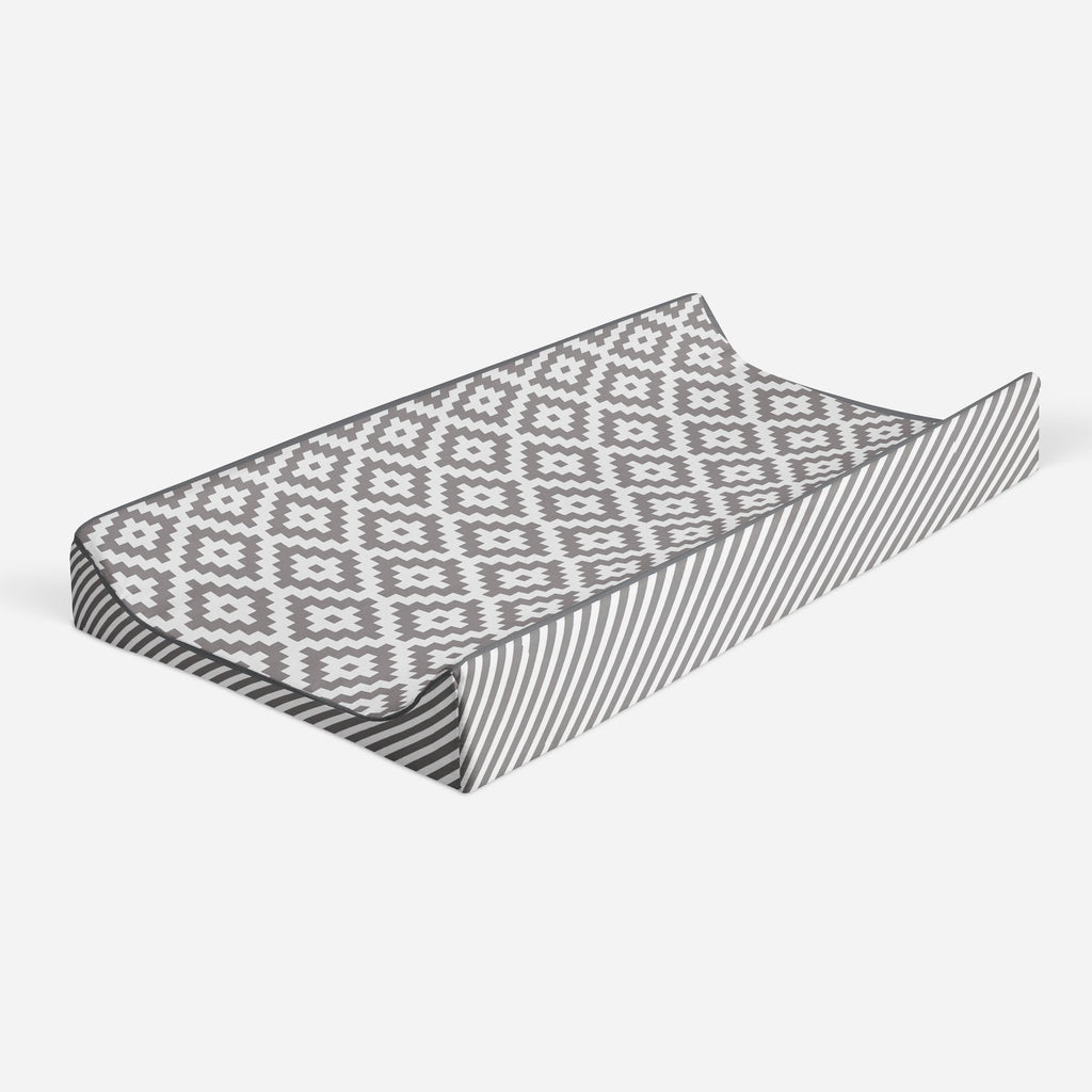 Aztec Love Grey Neutral Quilted Changing Pad Cover - Bacati - Changing pad cover - Bacati